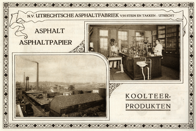 221993 Afbeelding van een advertentie van de N.V. Utrechtsche Asphaltfabriek v/h Stein en Takken (Gansstraat 132) te ...